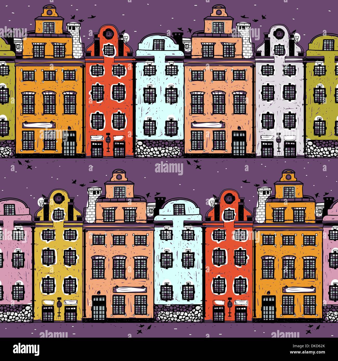 vector seamless pattern with old fashioned houses Stock Vector Image ...