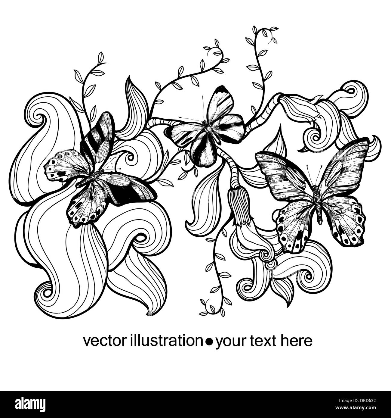 vector illustration of plants and butterflies Stock Vector Image & Art ...