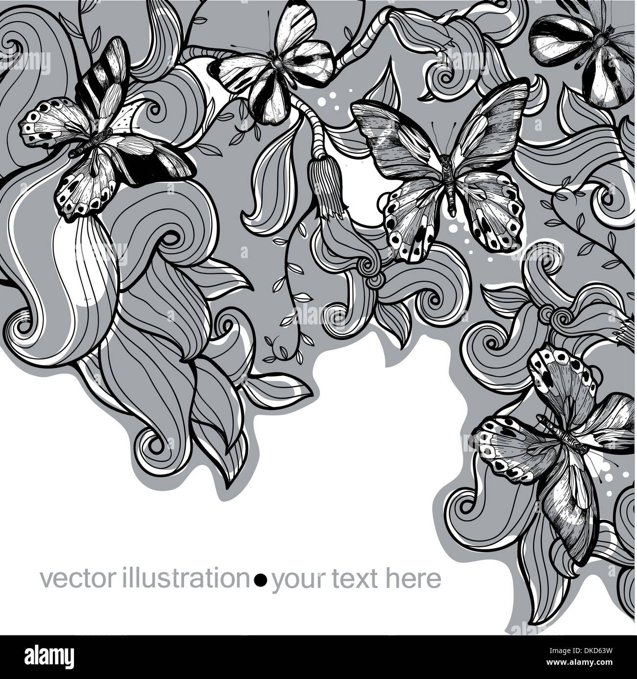 vector floral background with plants and butterflies Stock Vector Image ...