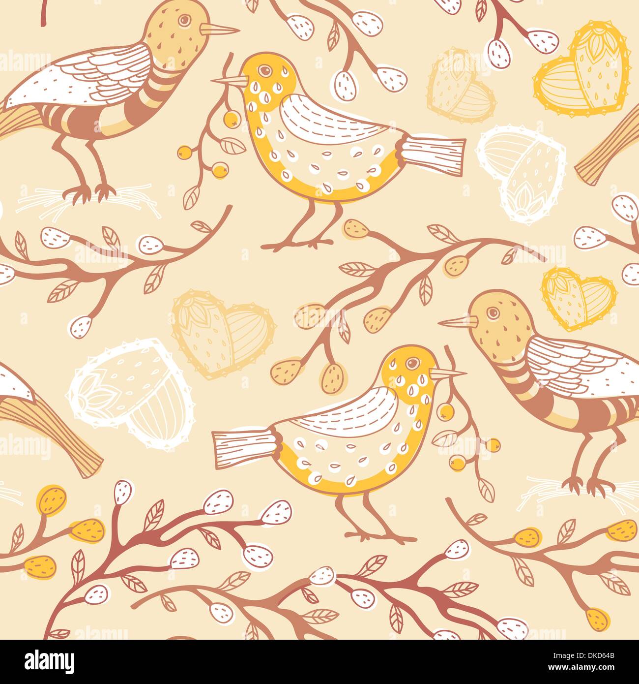 vector seamless pattern with cartoon birds and plants Stock Vector ...