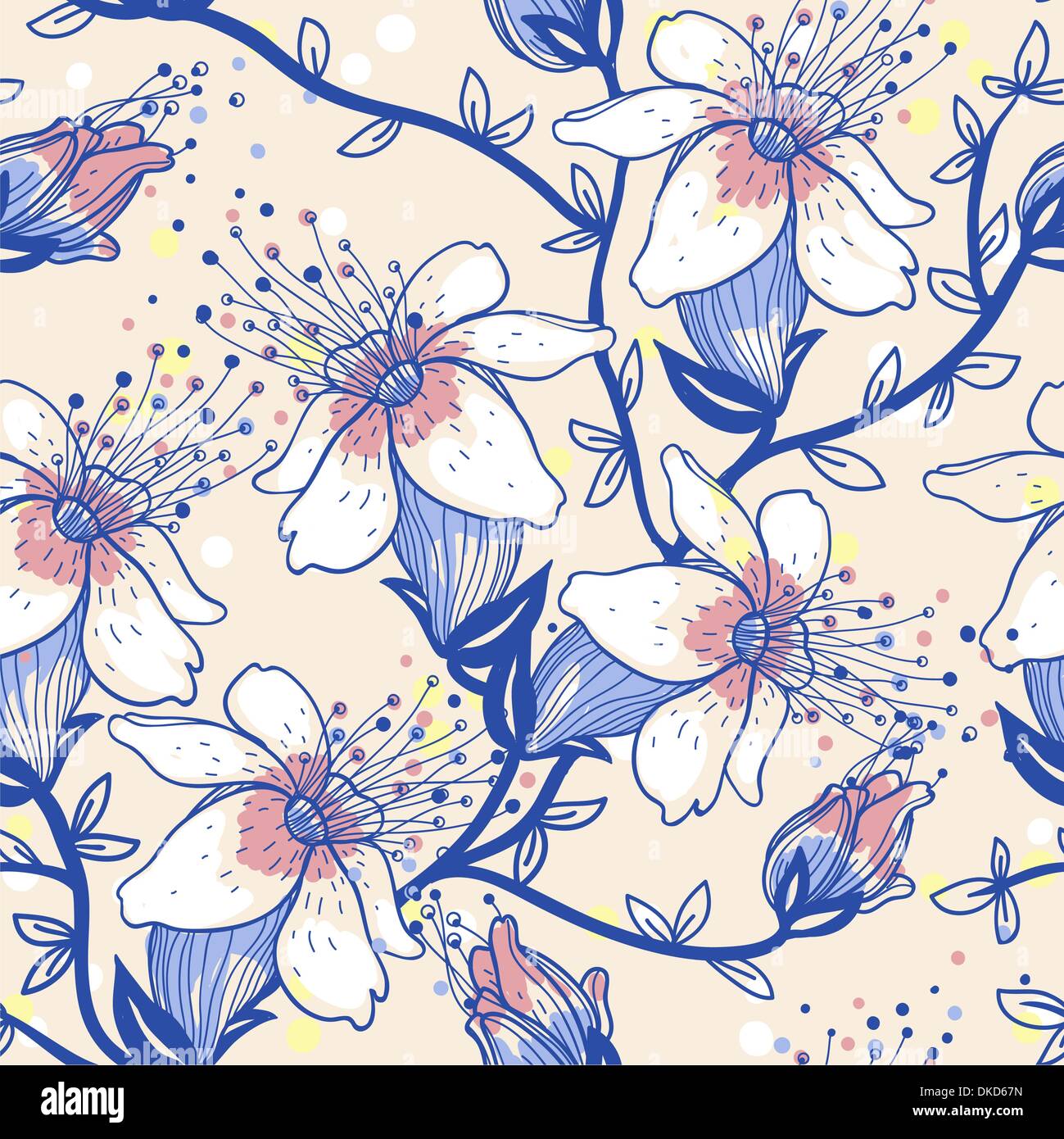 vector floral seamless pattern with blooming apple tree Stock Vector ...