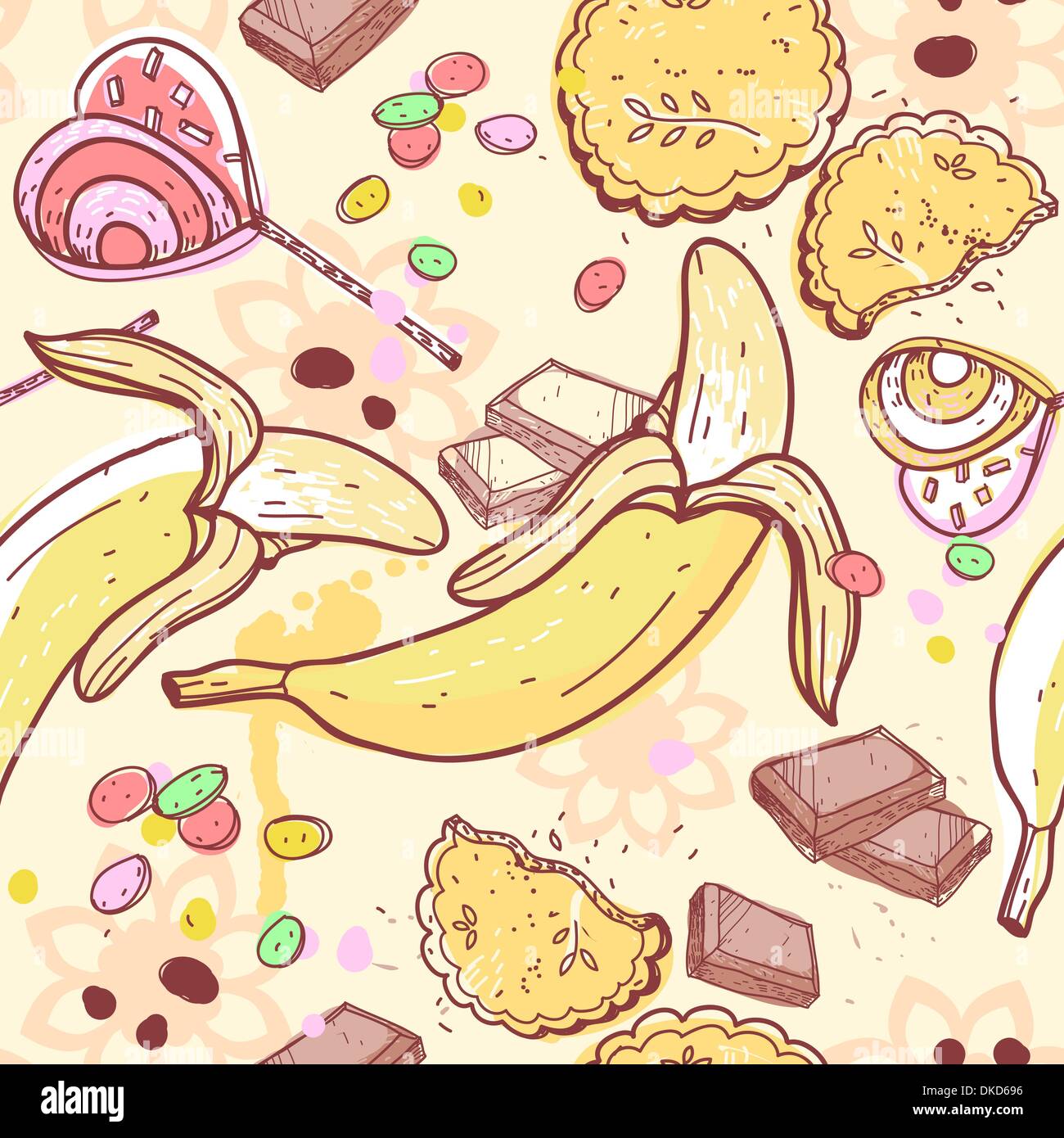 vector seamless pattern with sweets and fruits Stock Vector Image & Art ...