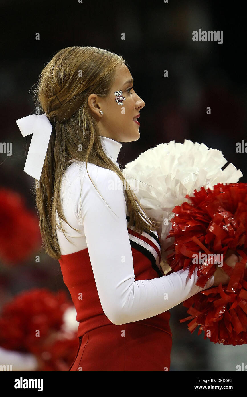 Nov. 5, 2011 - Madison, Wisconsin, U.S - Wisconsin cheerleader entertains the crowd during a timeout. The Wisconsin Badgers defeated the UW-Stevens Point Pointers 80-54 at the Kohl Center in Madison, Wisconsin. (Credit Image: © John Fisher/Southcreek/ZUMAPRESS.com) Stock Photo