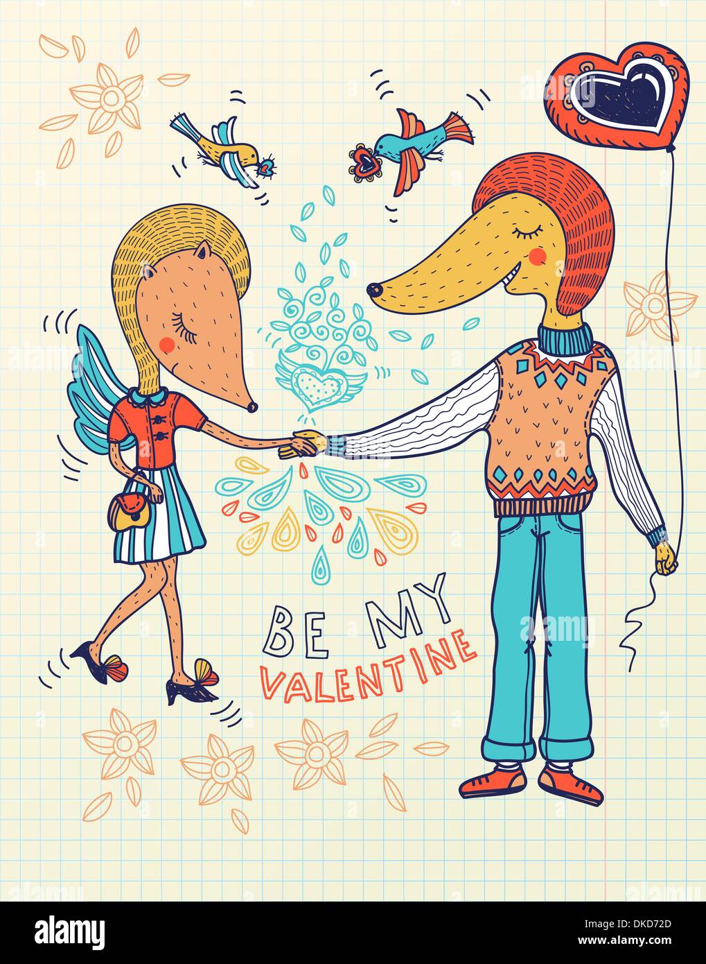 Valentine's Day vector illustration of a cute cartoon couple Stock ...