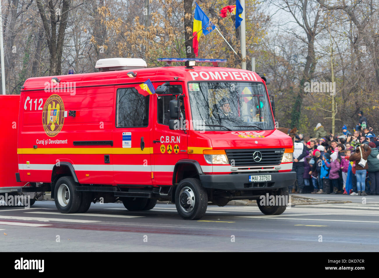 Romanian Firefighters Mercedes Vario CBRN defence van - December 1st, Parade  on Romania's National Day Stock Photo - Alamy