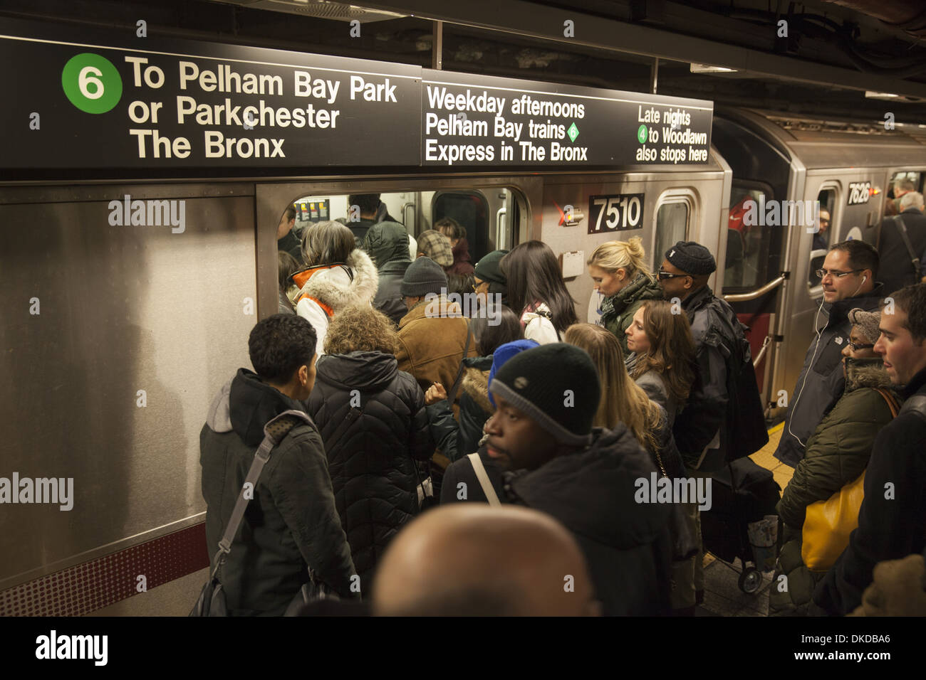Evening rush hour in the New York City Subway at 42nd Street at Grand