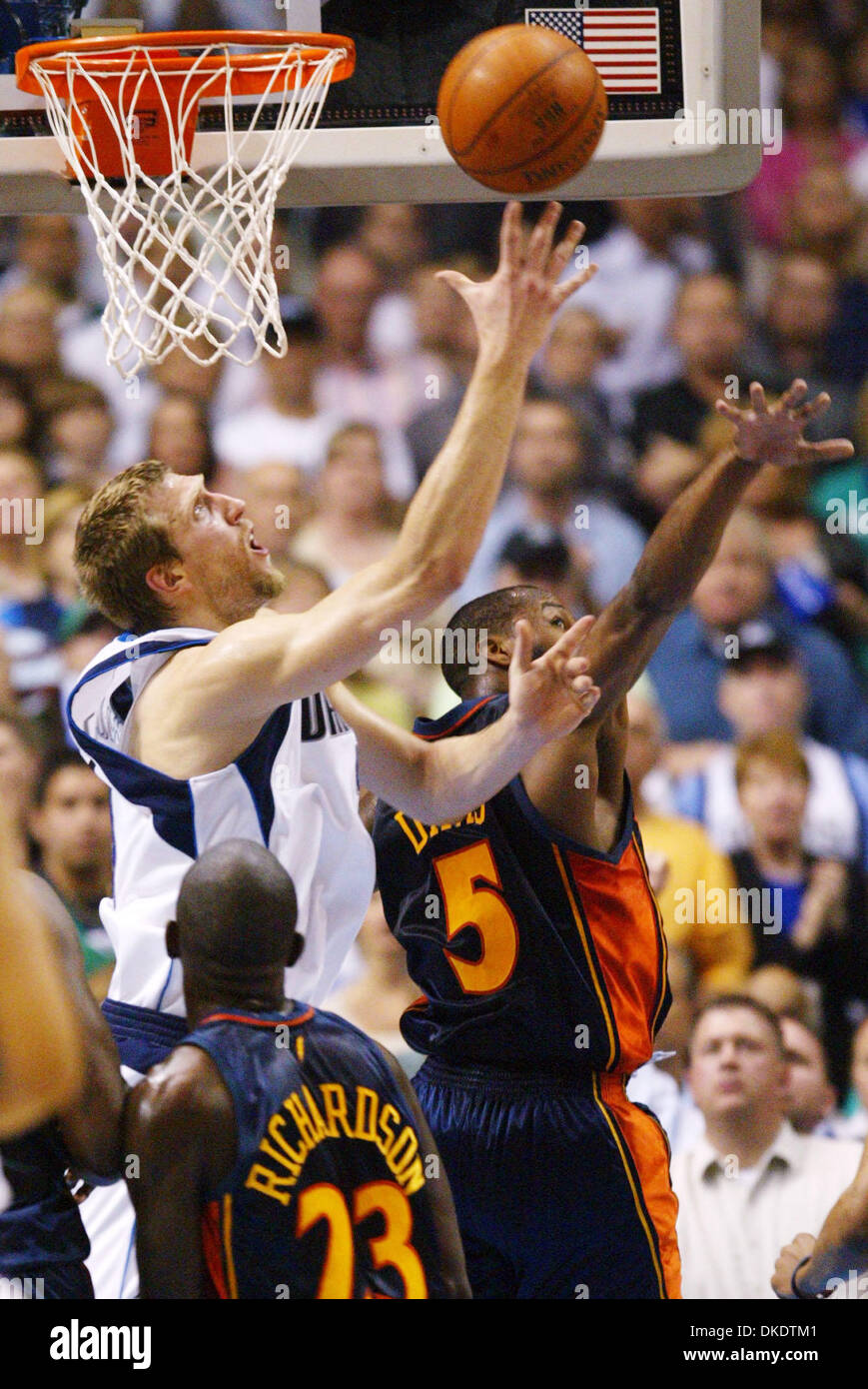 May 01, 2007 - Dallas, TX, USA - Dallas Mavericks DIRK NOWITZKI celebrates  after beating the Golden State Warriors 118-112 during their first-round  playoff game at American Airlines Center in Dallas on