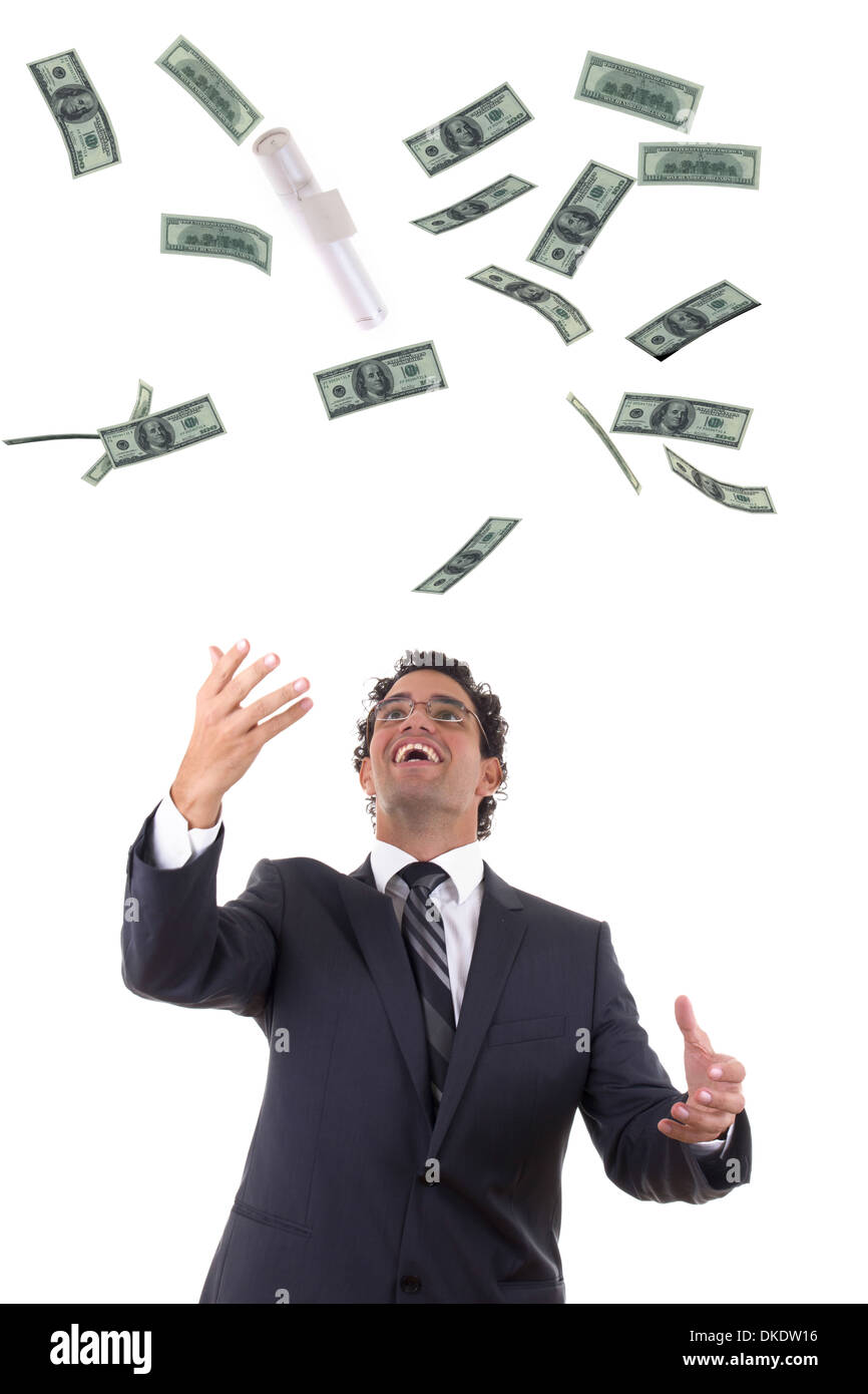 graduation where guy in suit is happy about diploma and throws money in