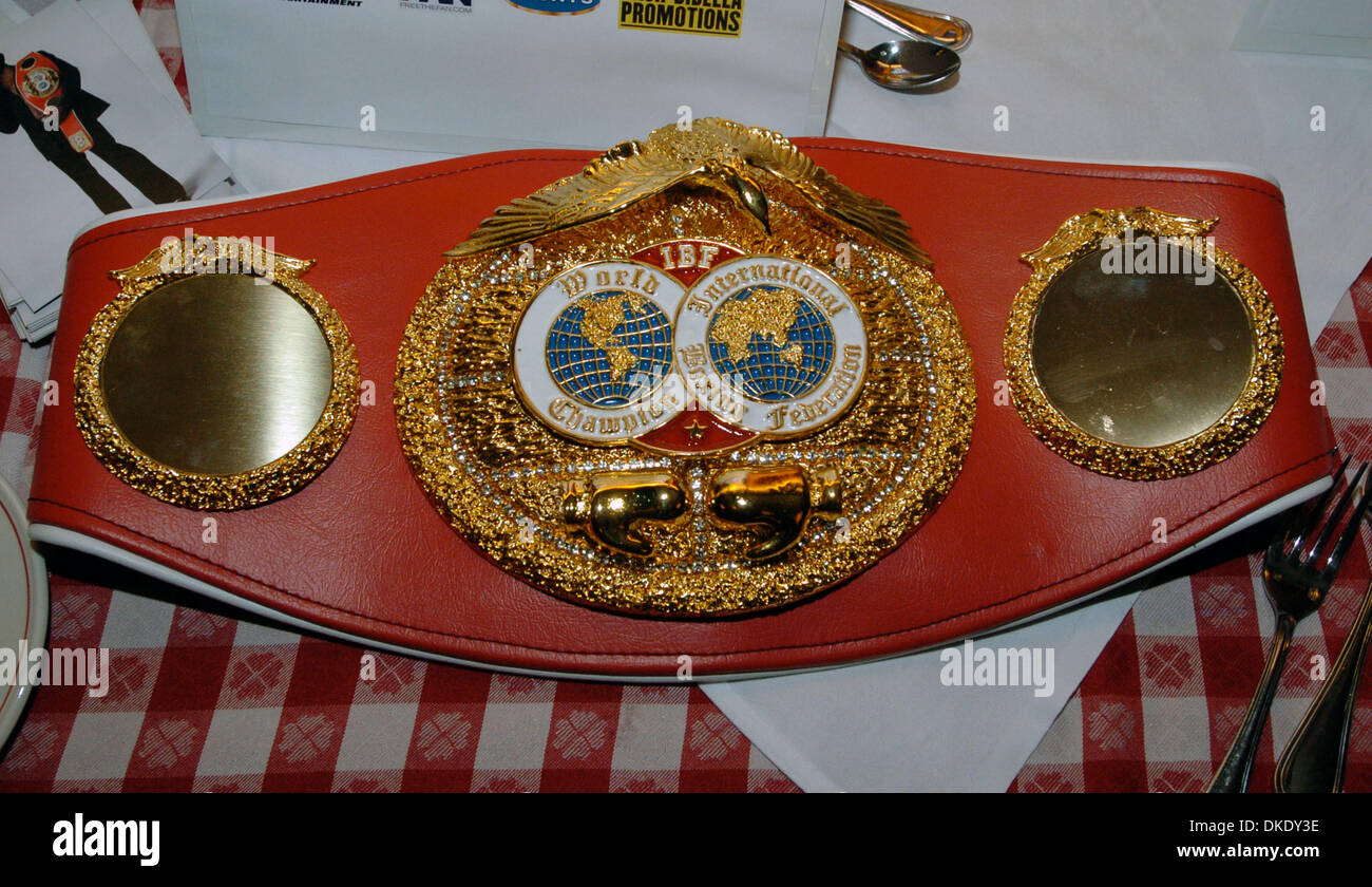 Jun 13, 2007 - Manhattan, NY, USA - The IBF Welterweight Championship Belt. Gallagher's Steakhouse hosts a press conference promoting the IBF Junior Welterweight Championship bout as Paulie Maliginaggi, of Bensonhurst Brooklyn challenges veteran world titlist Lovemore N'dou this Saturday night, June 16 at Mohegan Sun Arena in Connecticut, the bout will be televised on HBO's Boxing  Stock Photo