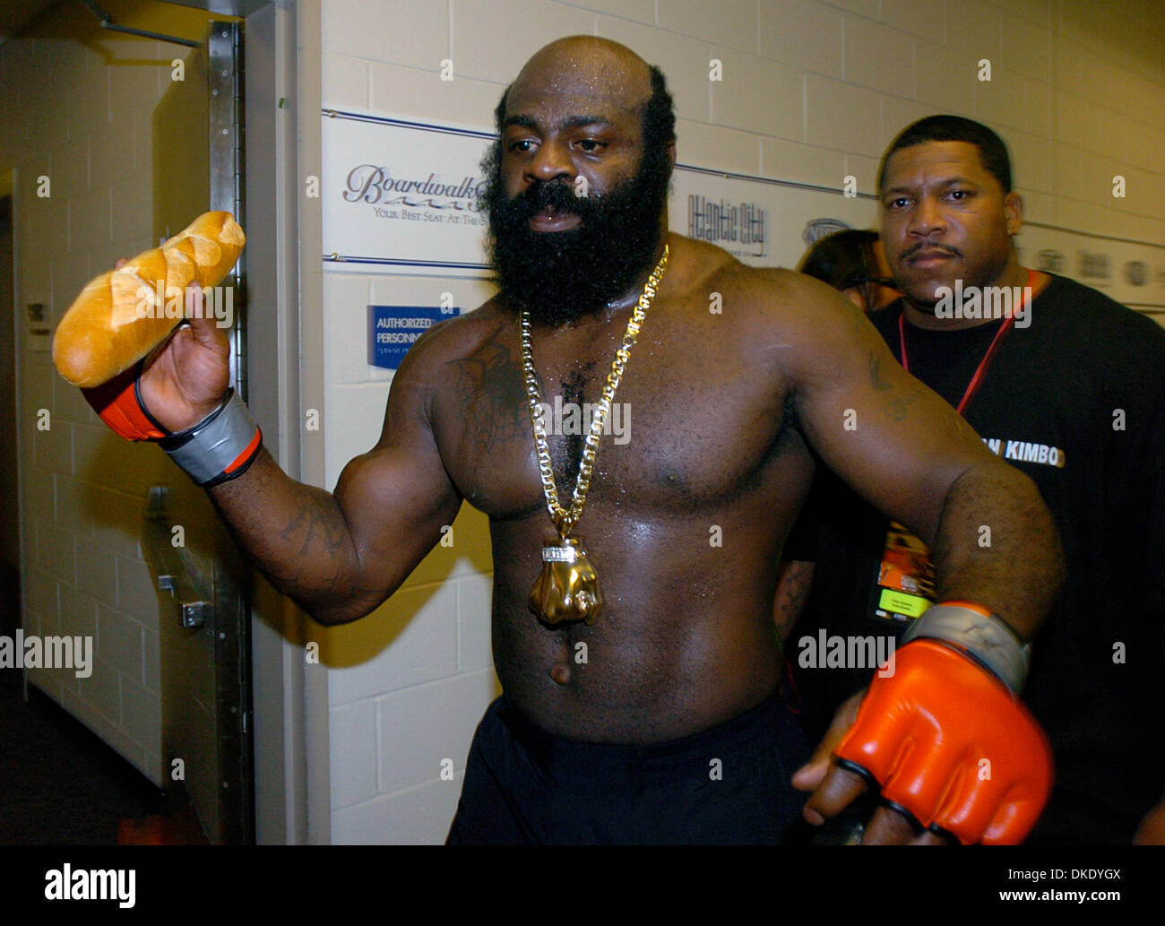 Ray Kimbo Slice Jun 24, 2007 - Atlantic City, NJ, USA - KIMBO SLICE carries a loaf of bread  following his victory in the Heavyweight Fight. Kimbo Slice defeats Ray  Mercer with a 1st Round