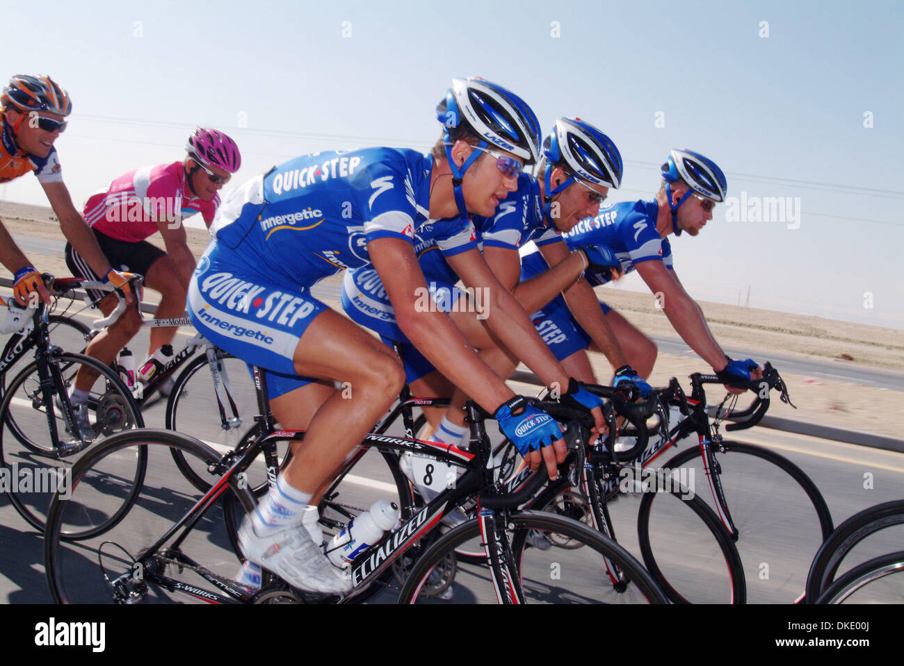 Feb 02, 2007 - Doha, Qatar - Stage 6: Sealine Beach Resort to Doha Corniche - 134 kms. For the 4th time in 6 days, Tom Boonen, once again, proved that he was the master of sprinting by claiming the final stage of the Tour of Qatar. His Quickstep team mate, Wilfried Cretskens, wins the overall classification of the event. The Tour of Qatar 2007 took place from January 28 to February Stock Photo