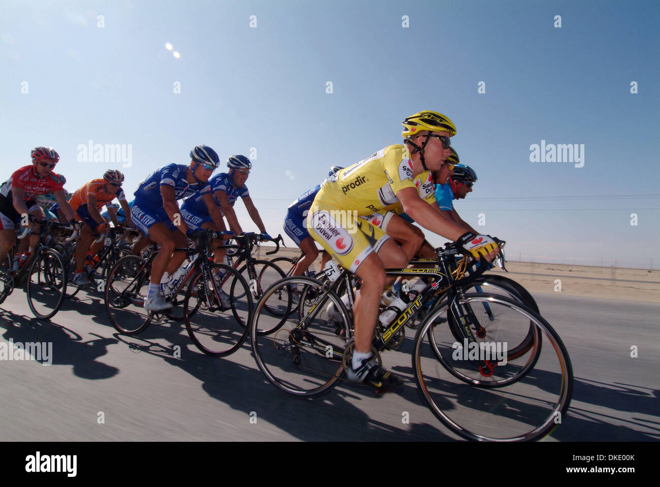 Feb 02, 2007 - Doha, Qatar - Stage 6: Sealine Beach Resort to Doha Corniche - 134 kms. For the 4th time in 6 days, Tom Boonen, once again, proved that he was the master of sprinting by claiming the final stage of the Tour of Qatar. His Quickstep team mate, Wilfried Cretskens, wins the overall classification of the event. The Tour of Qatar 2007 took place from January 28 to February Stock Photo