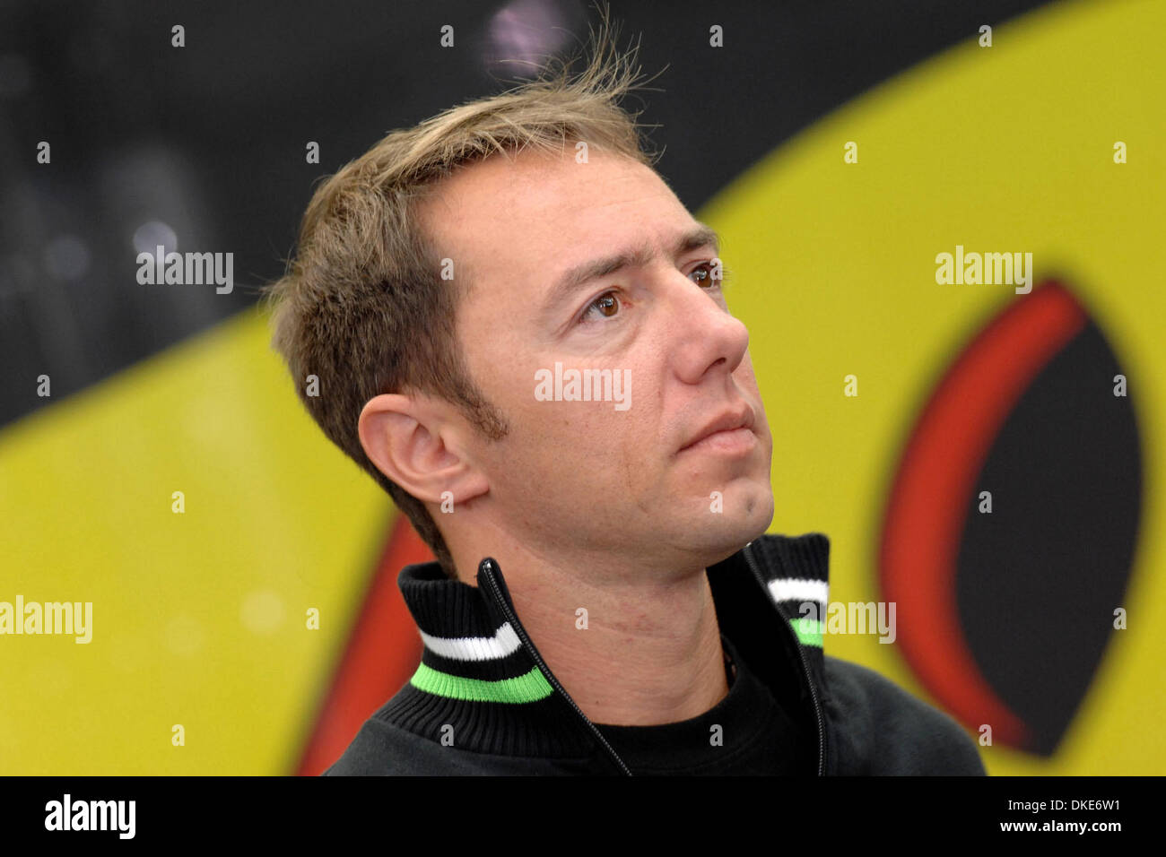 Olivier Jacque reflects during the first day of practice at the Mugello ...