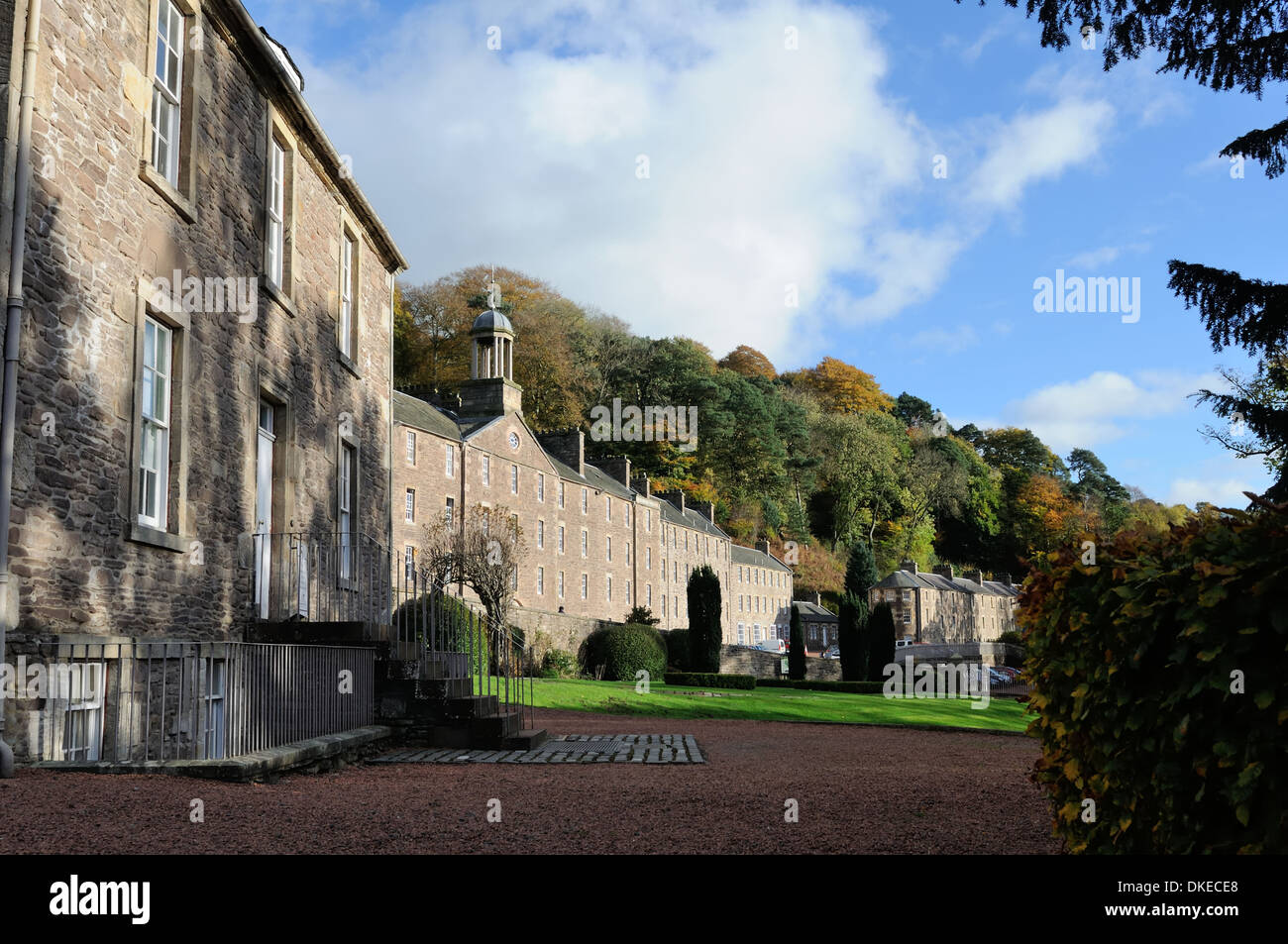 Mill workers houses in New Lanark World Heritage site in Scotland,UK, Europe Stock Photo