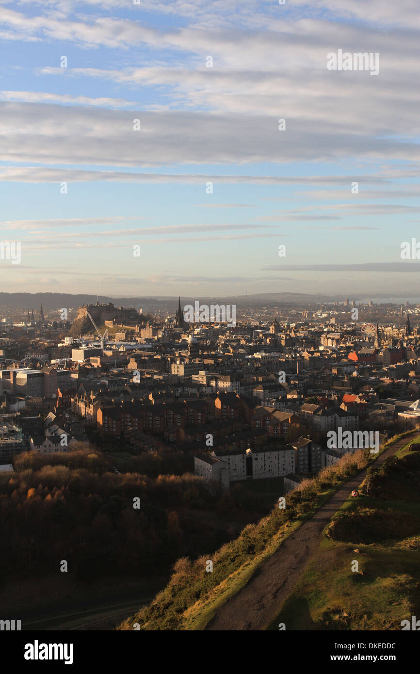 Edinburgh cityscape from Holyrood Park Scotland  November 2013 Stock Photo