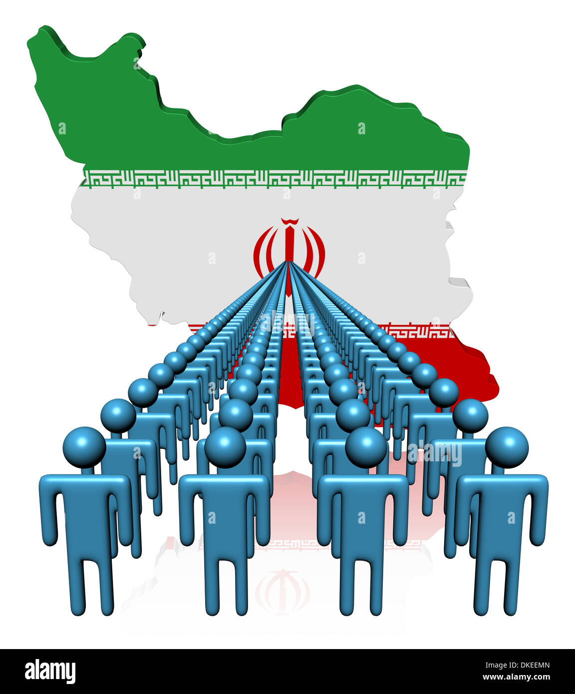 Lines of people with Iran map flag illustration Stock Photo
