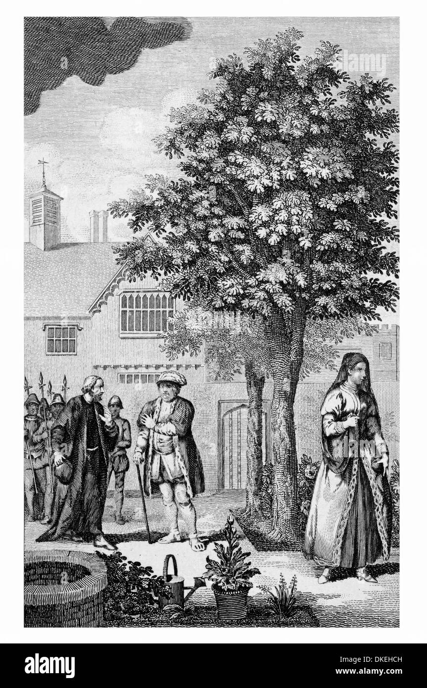 Bishop Gardiner coming with a guard to seize Catherine Parr Who was walking in the Garden with Henry III Stock Photo