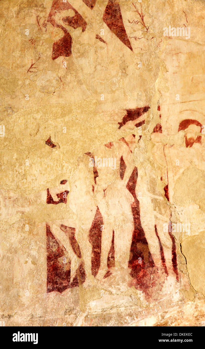 Section of revealed wall paintings on the north wall of the church of St Faith's at Little Witchingham, Norfolk, England, UK. Stock Photo