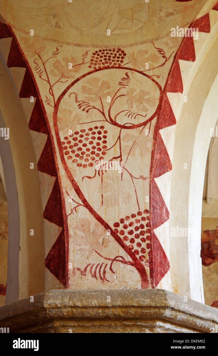 Scrolling vine wall painting design at the church of St Faith at Little Witchingham, Norfolk, England, United Kingdom, UK. Stock Photo