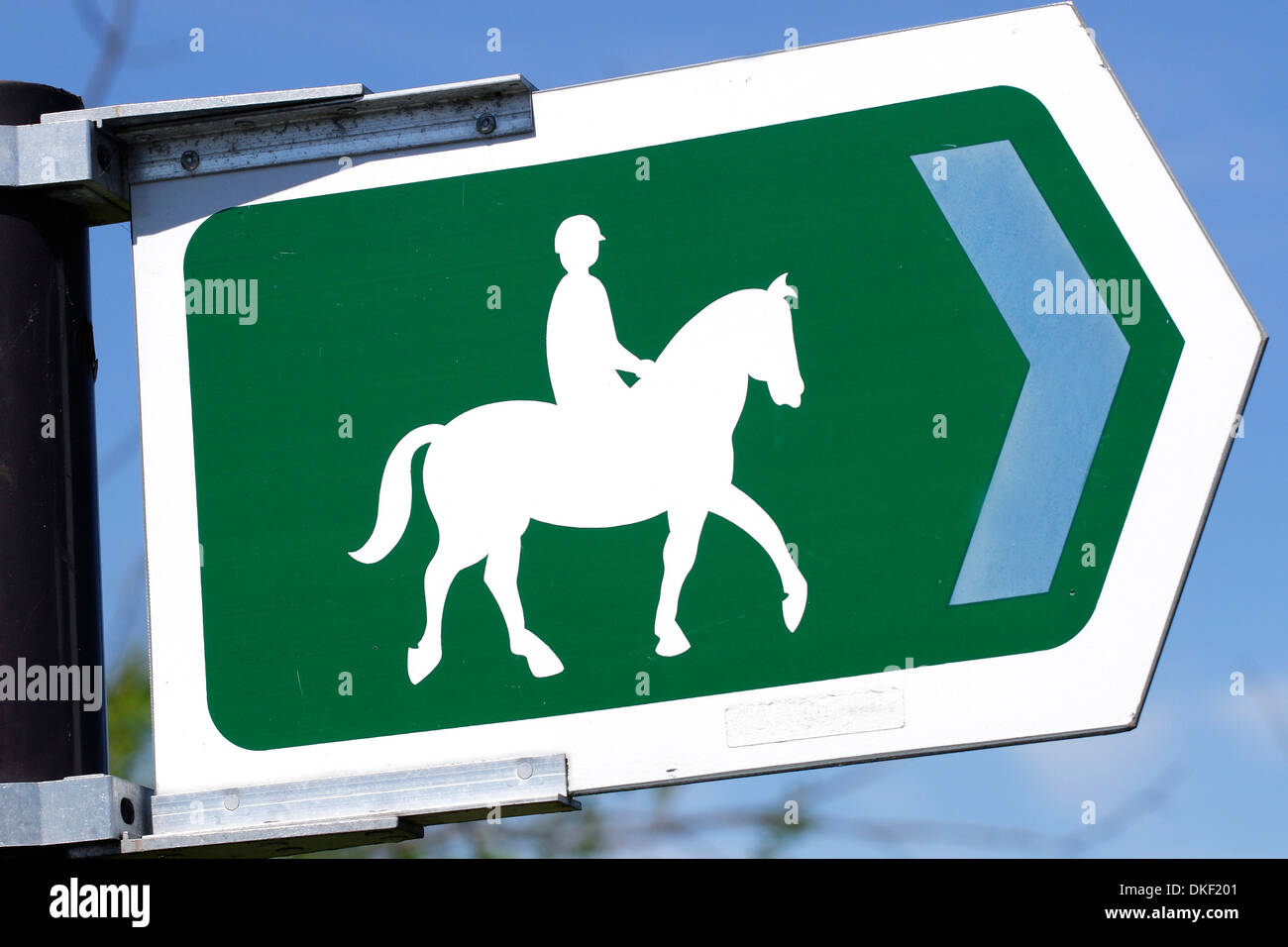 A bridle-path sign showing a route for horse riders. Stock Photo