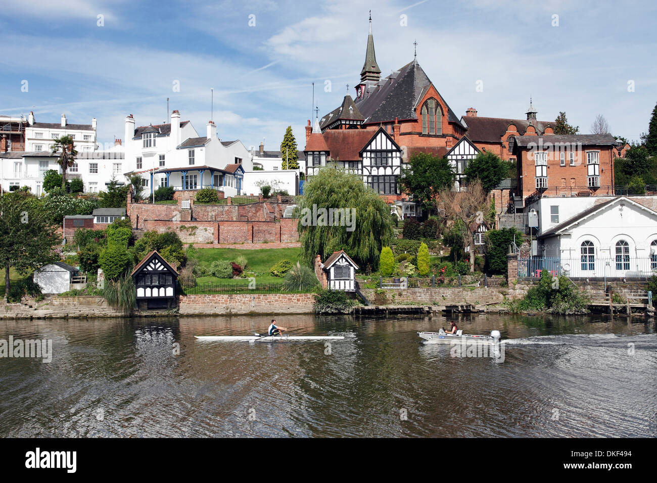 The River Dee at Chester, England, showing riverside properties and