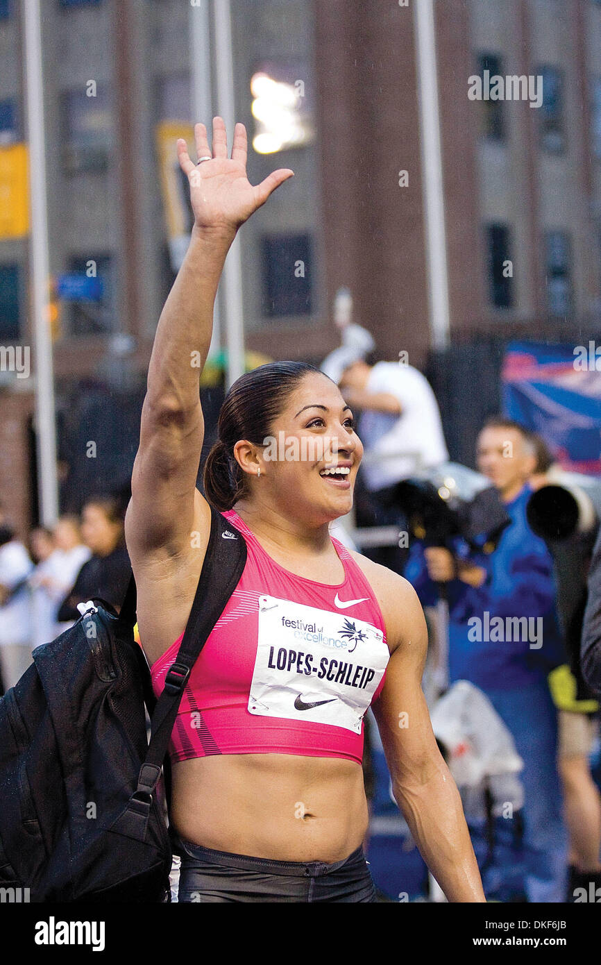 Jun 11, 2009 - Toronto, Ontario, Canada - PRISCILLA LOPES-SCHLEIP of Canada, edged out fellow teammate Felicien in the Women's 100 Meter Hurdles at University of Toronto's Festival of Excellence. Lopes-Schleip completed her sprint at a time of 12.86, beating Felicien  by a margin of 2 one-hundredths of a second.  (Credit Image: © Terry Ting/Southcreek EMI/ZUMA Press) Stock Photo