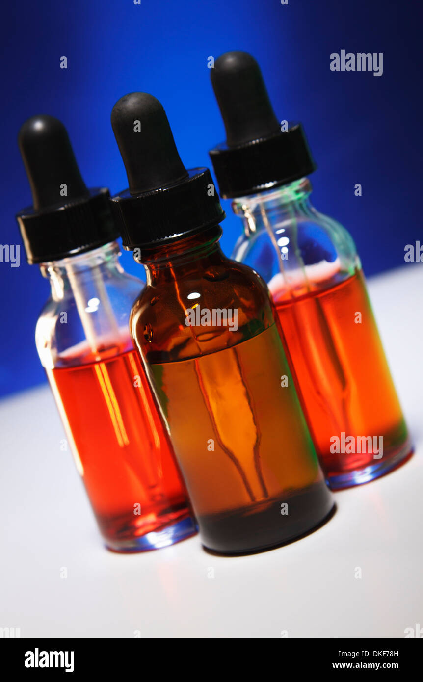 Liquid chemicals in dropper bottles Stock Photo