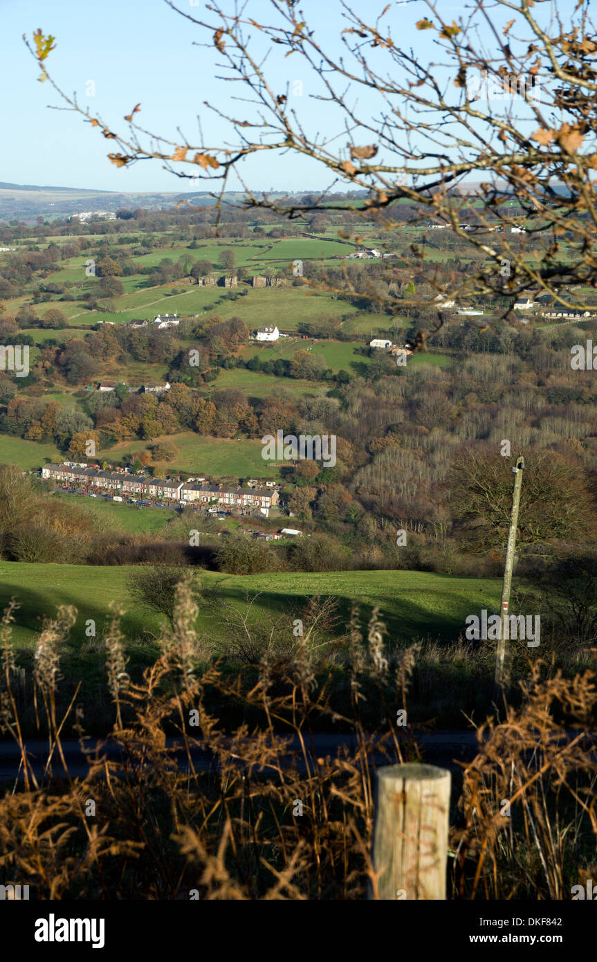 View from the Rhymney Valley Ridgway Footpath looking towards Pontllanfraith, Gwent, South Wales Valleys. Stock Photo