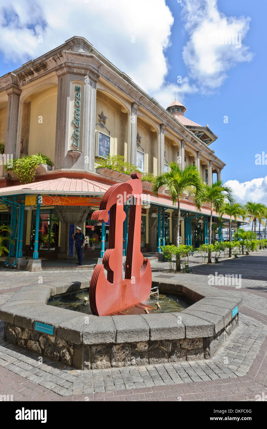 A decorative water fountain in Caudan Waterfront, Port Louis, Mauritius
