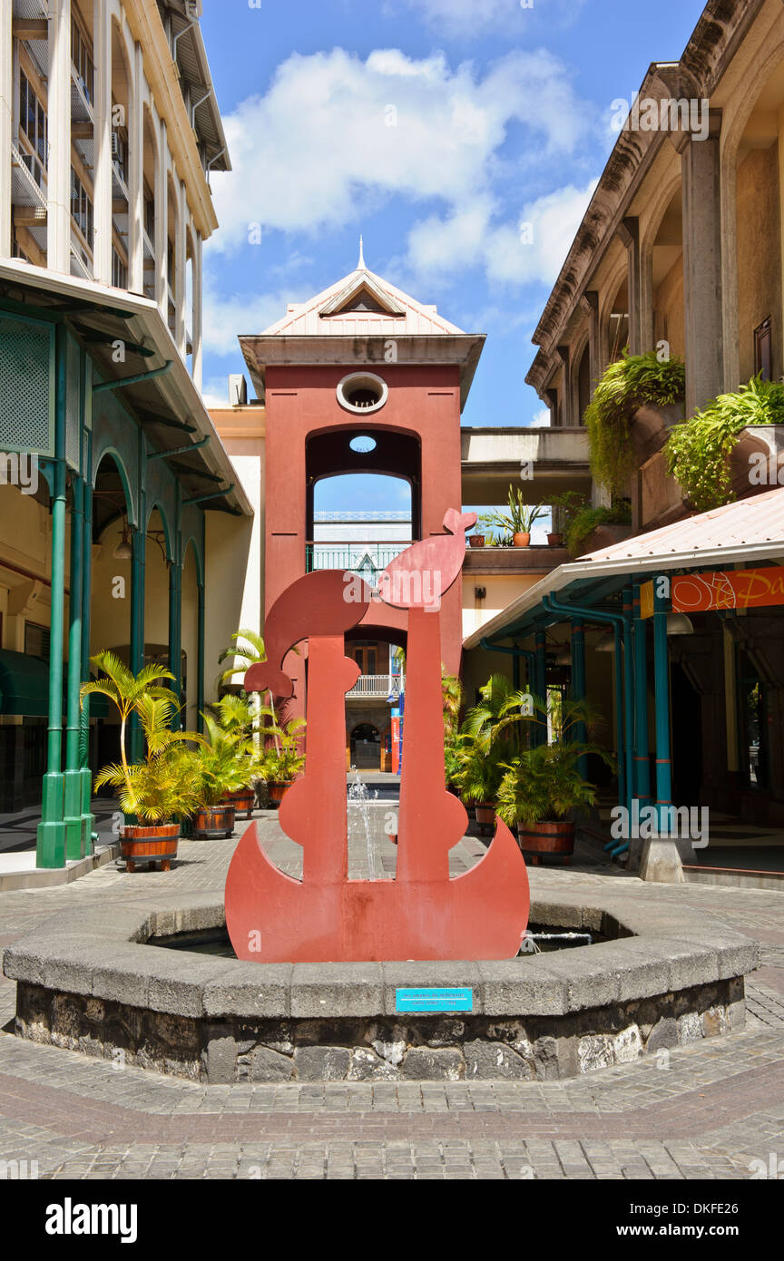 A decorative water fountain in Caudan Waterfront, Port Louis, Mauritius
