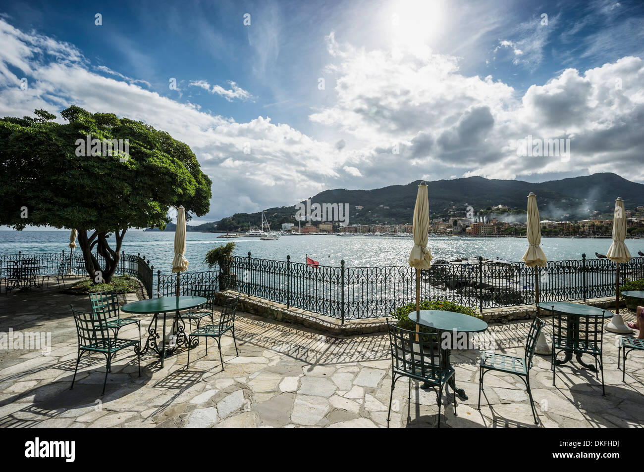 Terrace at the Hotel Imperial Palace, Rapallo Treaty in 1922, Santa Margherita Ligure, Riviera di Levante, Genoa Province Stock Photo