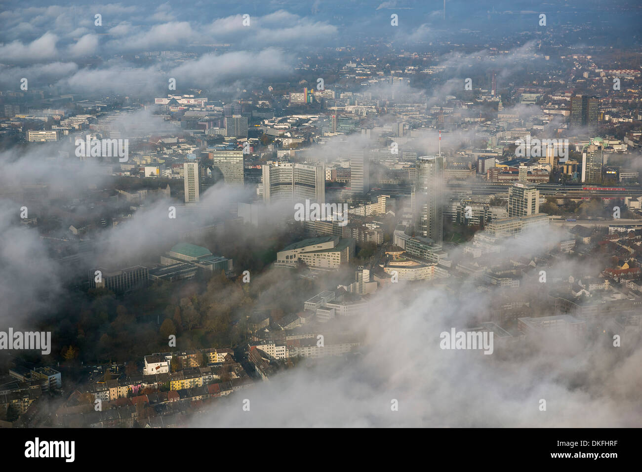 Clouds over the city centre of Essen, aerial view, Essen, Ruhr area, North Rhine-Westphalia, Germany Stock Photo