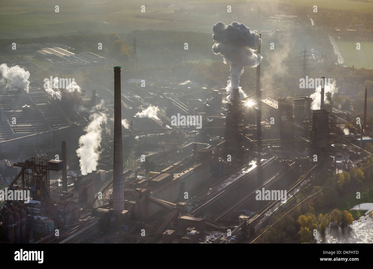 HKM, Mannesmann Blasstahlwerk 1, basic oxygen steelmaking plant, aerial view, Rheinhausen, Duisburg, Ruhr area Stock Photo