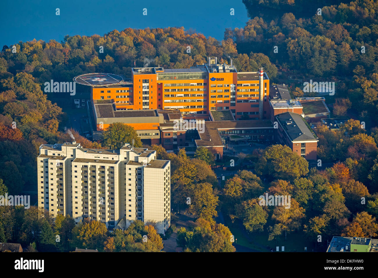 BGU Unfallklinik Duisburg Grossenbaum medical centre, aerial view, Duisburg, Ruhr area, North Rhine-Westphalia, Germany Stock Photo