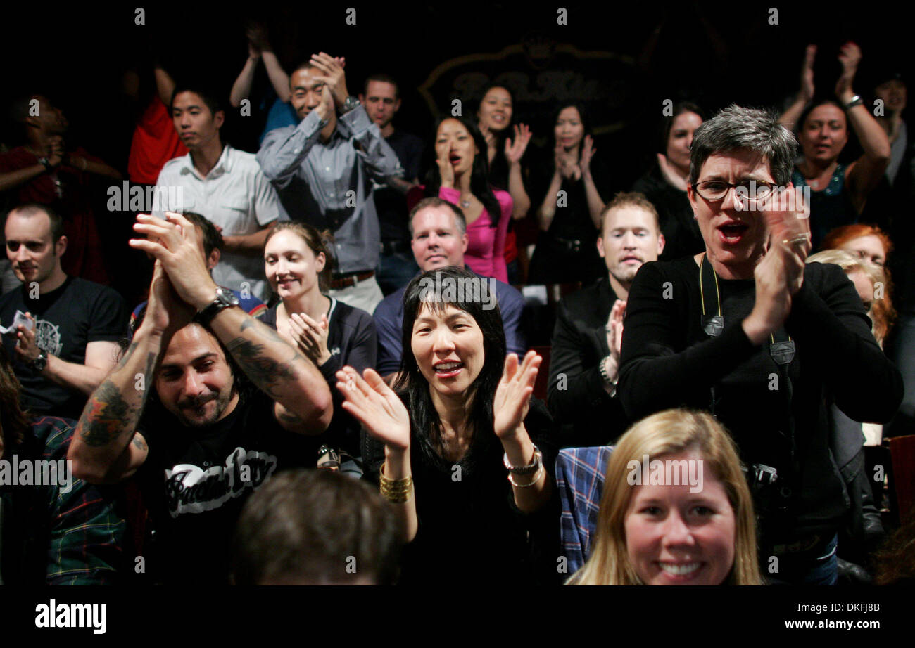 Jun 16, 2009 - New York, New York, USA - Fans cheer for Five Points Academy, Mayhem XIV, Muay Thai kickboxing at BB King Blues Club. Fighters score points with punches and strikes with the shins, knees, and feet. (Credit Image: © John Marshall Mantel/John Mantel/ZUMA Press) Stock Photo