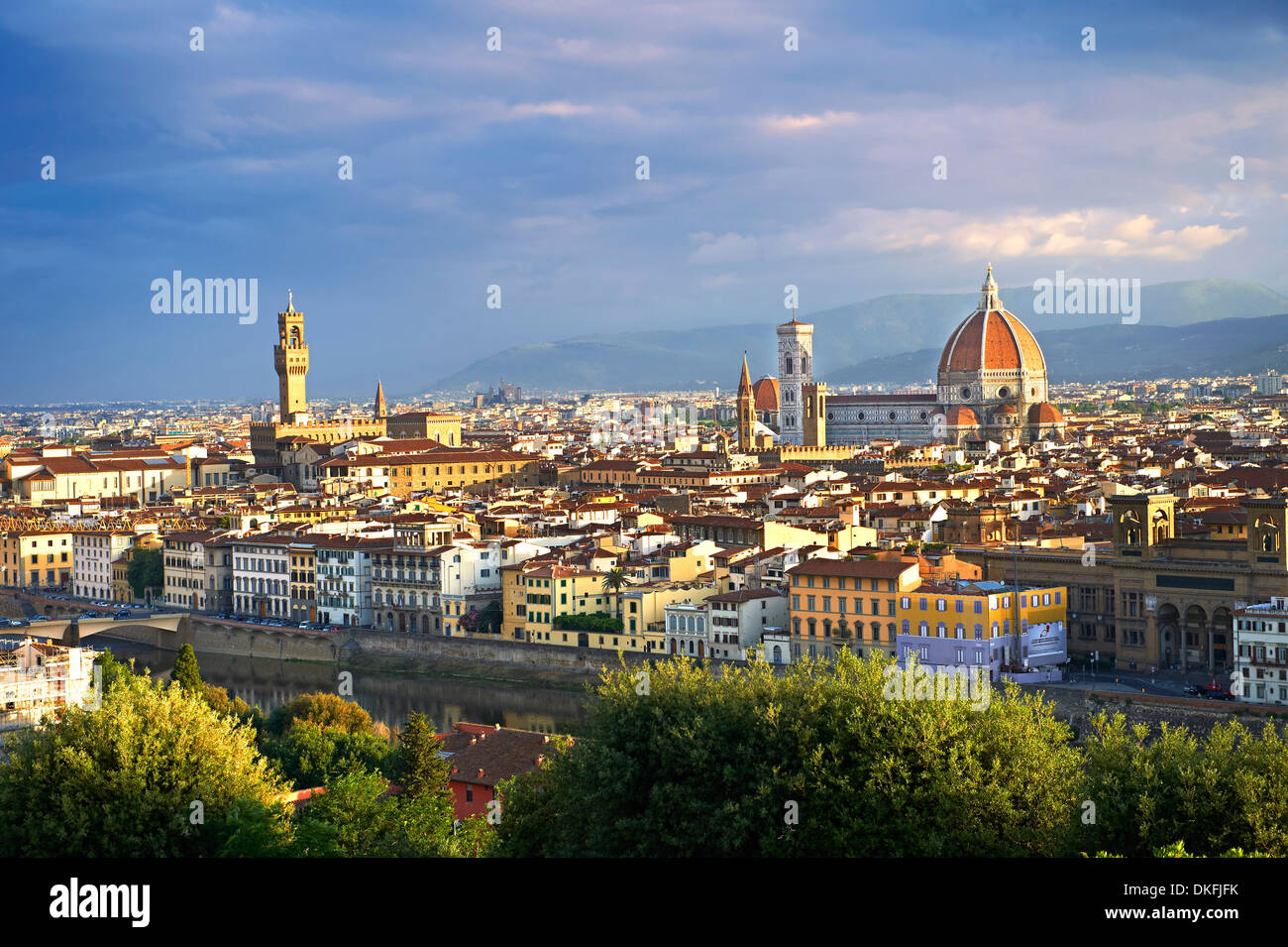 Cityscape with the Palazzo Vecchio and the Duomo, Florence, Italy Stock Photo