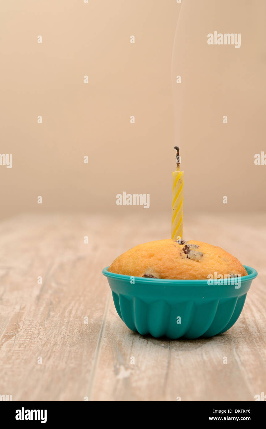 Birthday cake with one candle light Stock Photo Alamy