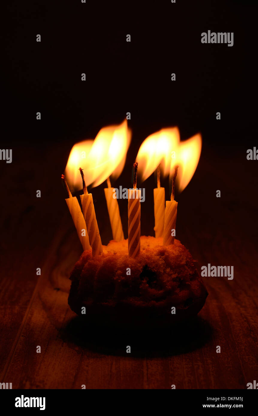Birthday cake with six candle lights Stock Photo Alamy
