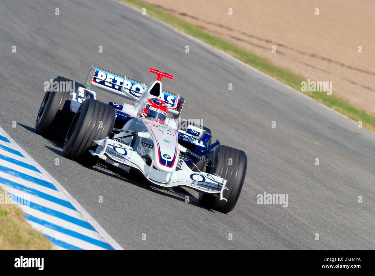 Robert Kubica of BMW-Sauber F1 races during a training session Stock