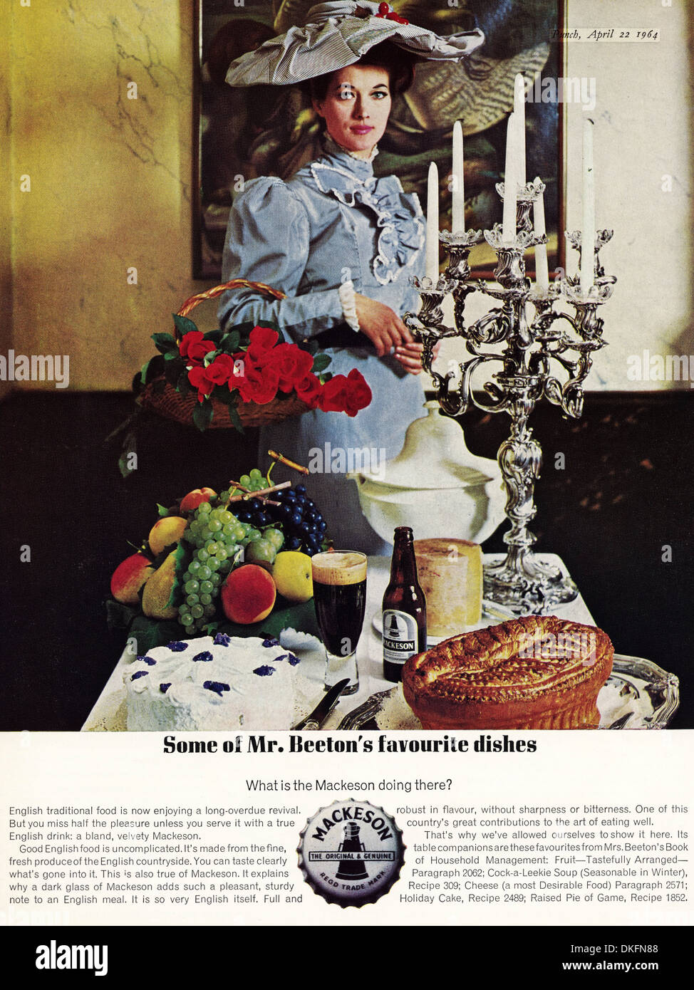 1960s vintage magazine advertisement advertising MACKESON stout beer featuring Mrs Beeton Stock Photo