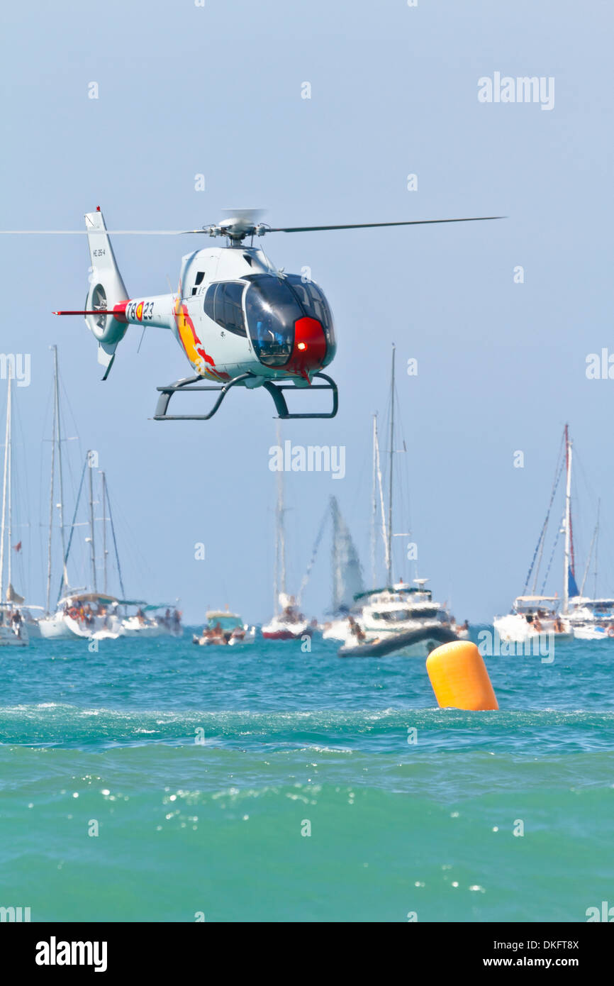 Helicopters of the Patrulla Aspa taking part in an exhibition on the 4th airshow of Cadiz Stock Photo