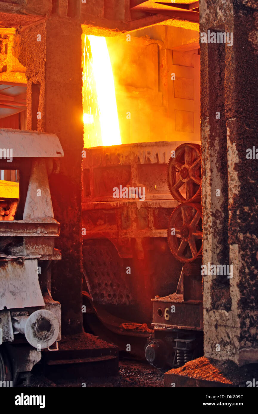 Molten hot steel pouring in plant Stock Photo