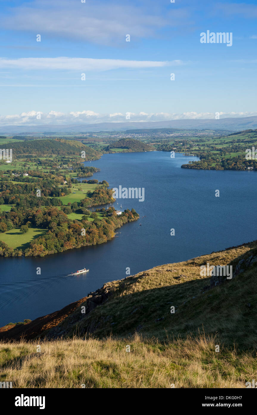 View from Hallin Fell over Lake Ullswater, Penrith, Lake District National Park, Cumbria, England, United Kingdom Stock Photo