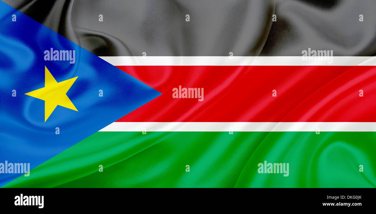 Flag of South Sudan waving in the wind Stock Photo - Alamy
