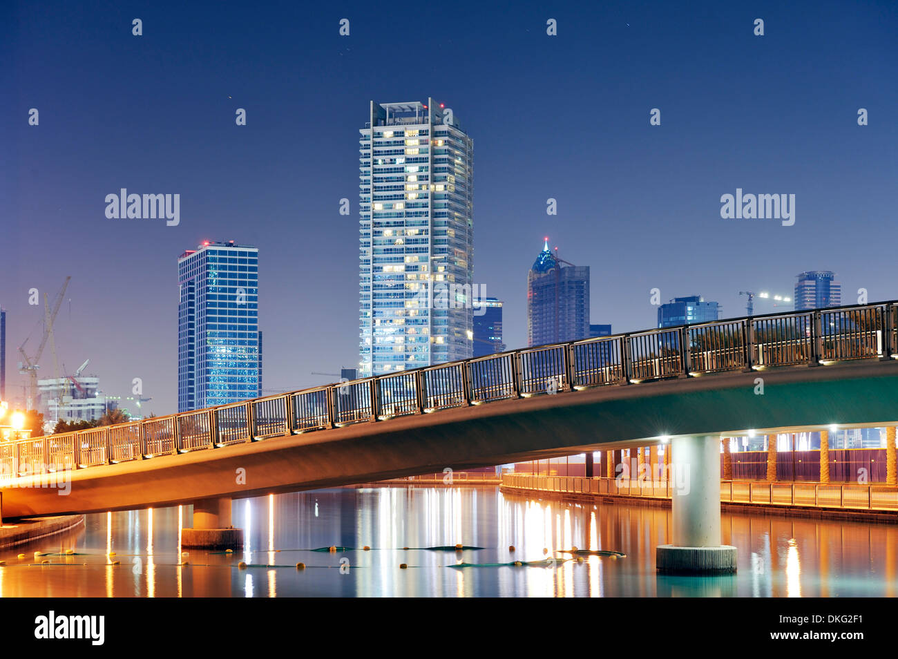 High rises at Burj Khalifa Lake, Dubai, United Arab Emirates, Asia Stock Photo