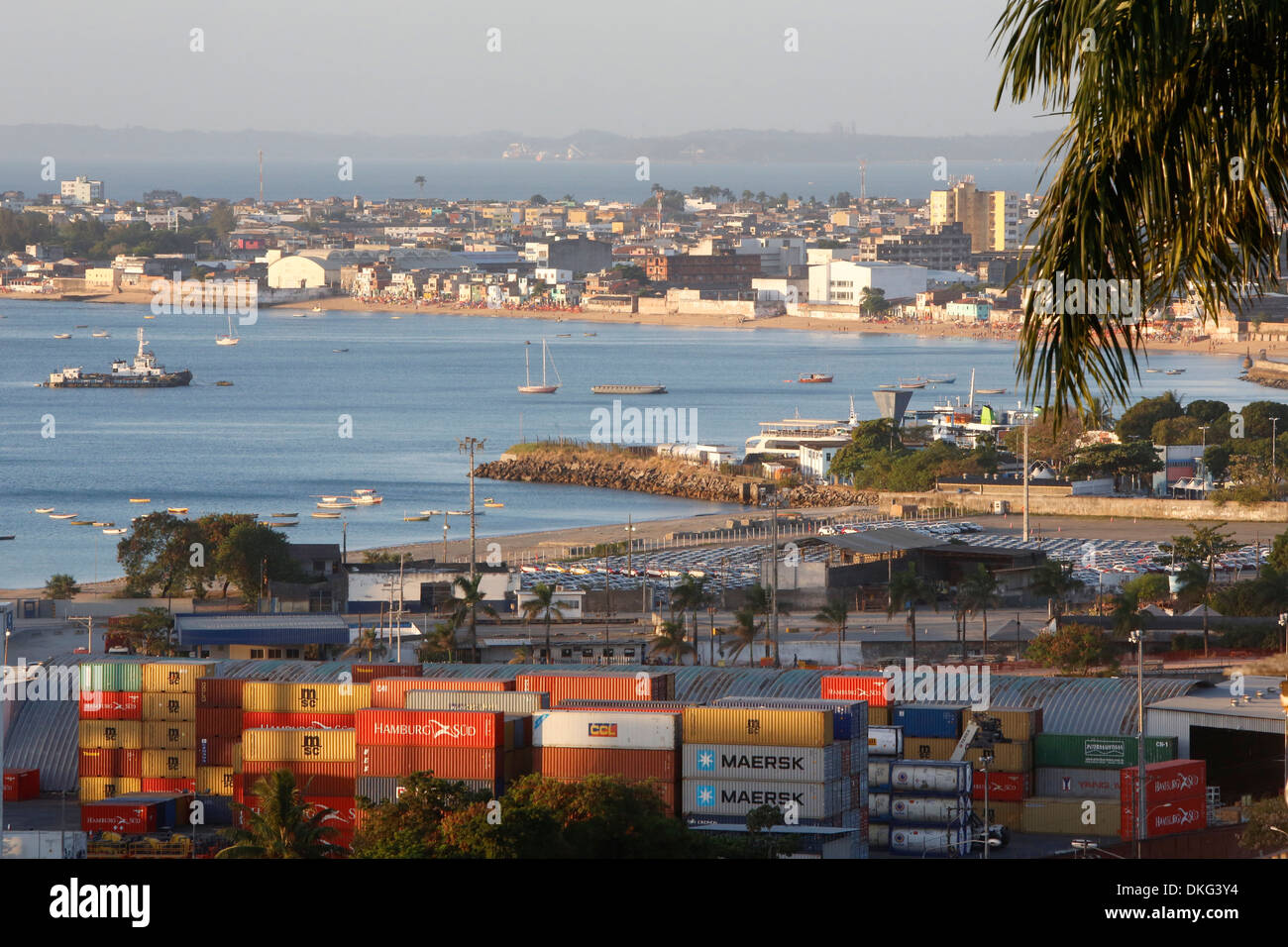 Cargo and ships in Salvador Bay, Salvador, Bahia, Brrazil, South America Stock Photo