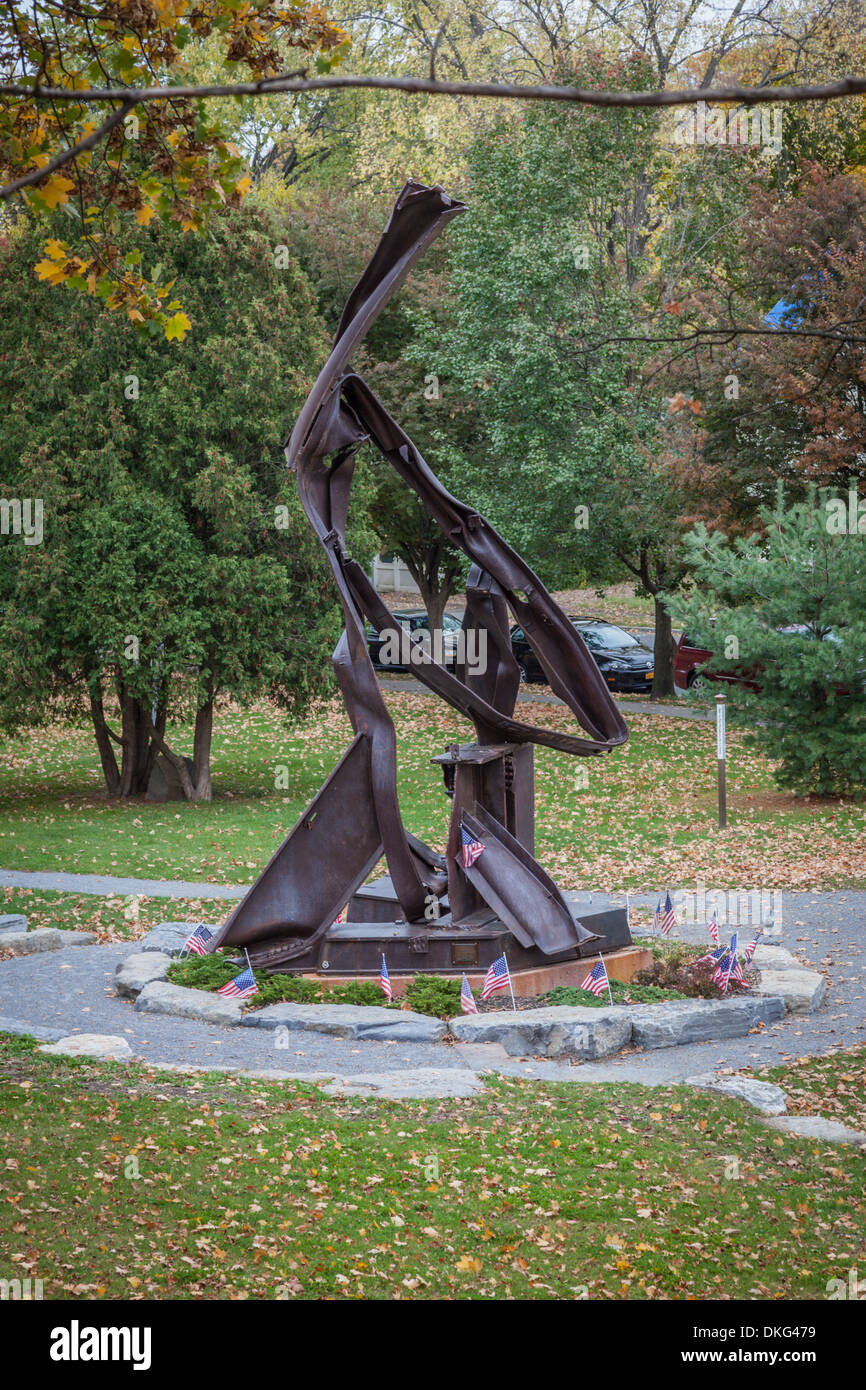 Sculpture commemorates September 11 with scrap from World Trade Center, Saratoga Springs, New York State Stock Photo