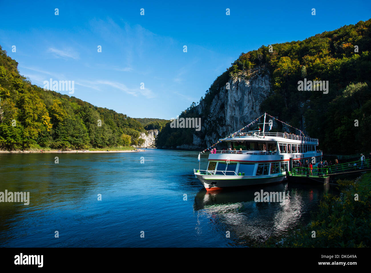 Ferry at the Danube breakthrough near the Weltenburg Monastery, Kehlheim, Bavaria, Germany, Europe Stock Photo