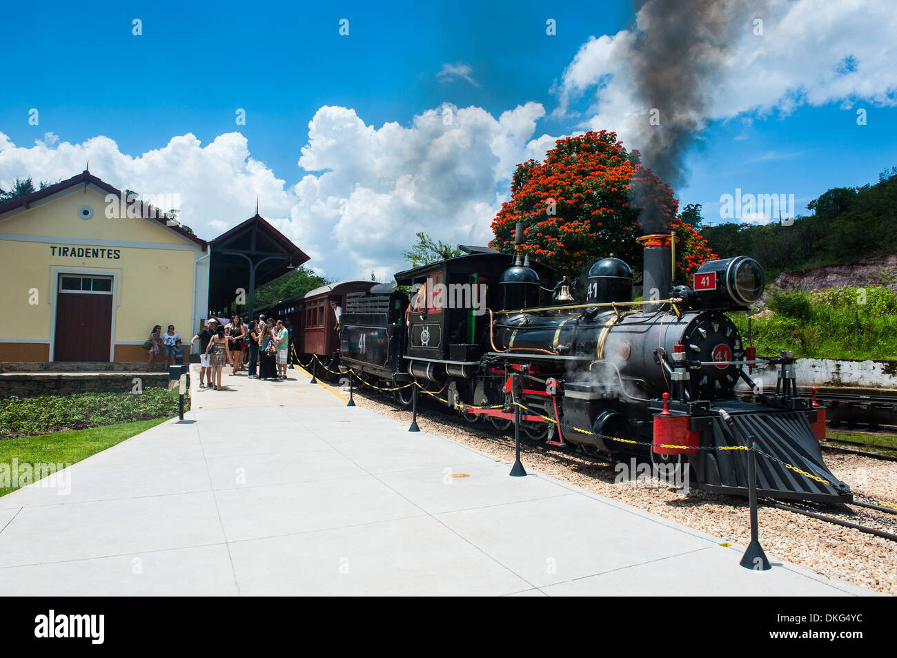 Historical steam train Maria Fuma ÃŸa in Tiradentes, Minas Gerais, Brazil, South America Stock Photo