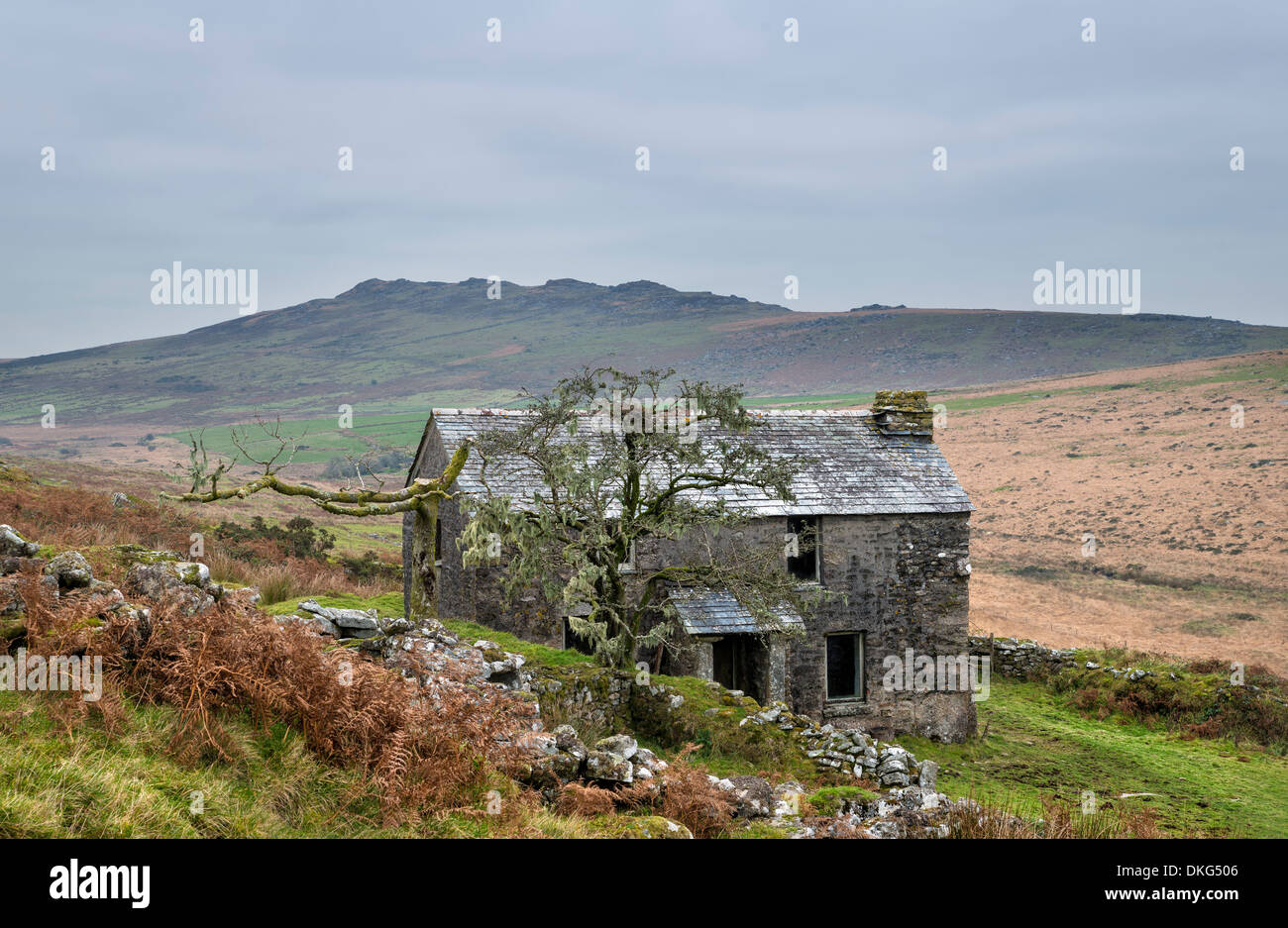 Abandoned farm house on Garrow Tor a remote part of Bodmin Moor in